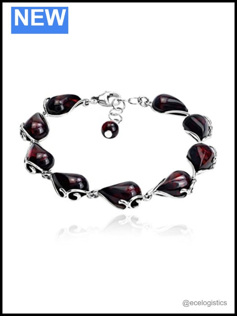 Sterling Silver Cherry Amber Bracelet 8 Inches Classic Link